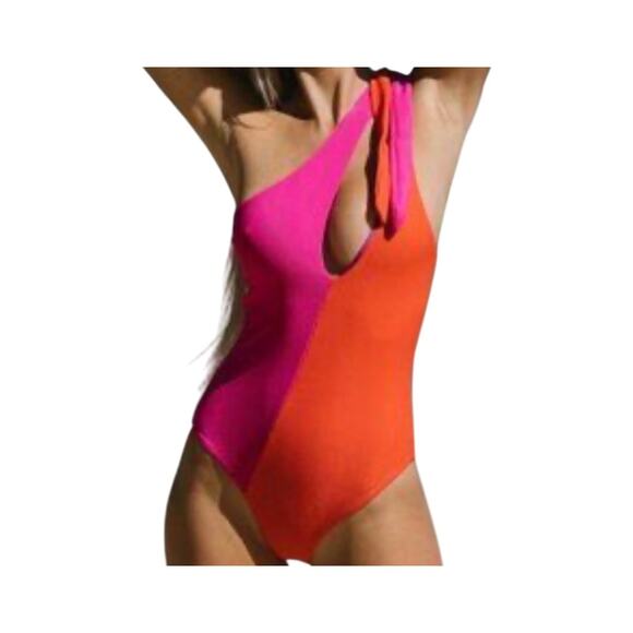 Beach Riot Nia One Piece One Shoulder Medium NWOT Magenta Coral Ribbed - Picture 1 of 6